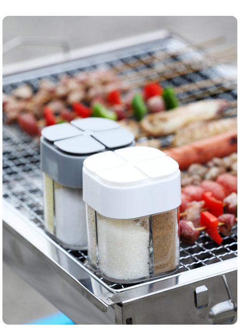 Plastikowa solniczka i pieprzniczka 4w1 dozownik przypraw z słoikiem do gotowania grilla - Wianko - 3