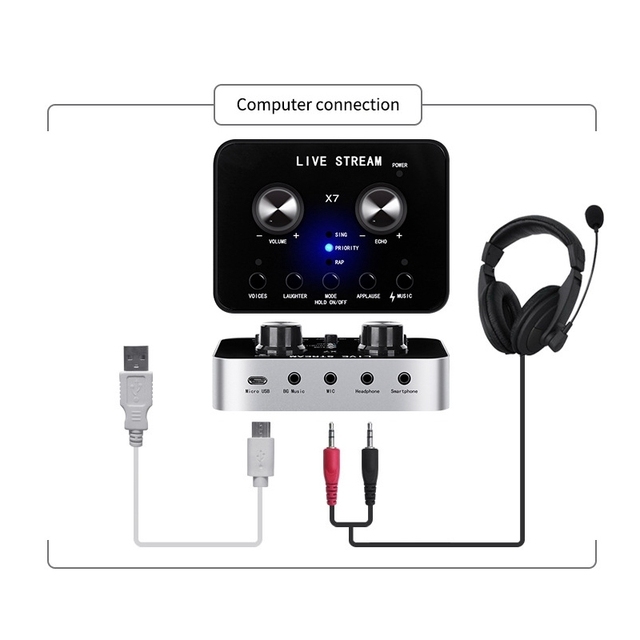 Karta dźwiękowa X7 do zmieniania głosu z zewnętrznym połączeniem mikrofonu na telefon komórkowy i komputer - Wianko - 7