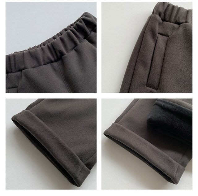 Zimowe ciepłe spodnie dziecięce z wełny, proste i miękkie, unisex, 3 kolory - Wianko - 2