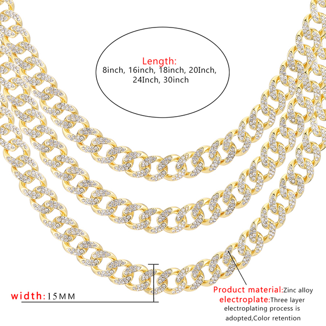 Naszyjnik męski z kubańskim łańcuchem w kolorze złotym, zdobiony dżetem - biżuteria hip-hopowa - Wianko - 15