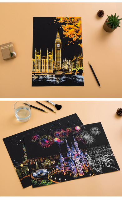 DIY Magia nocnego widoku miasta - Rysowanie zarysów - Obrazy - Dekoracja wnętrz - Paryż Londyn (41x28cm) - Wianko - 9