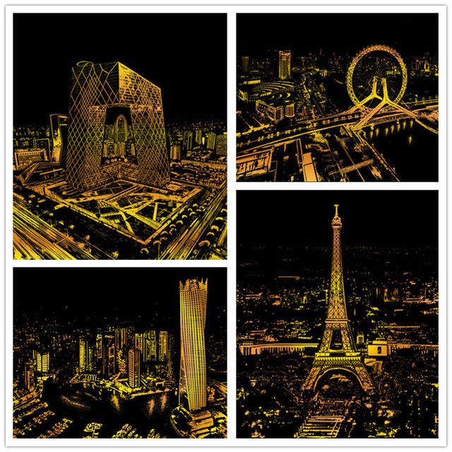 DIY Magia nocnego widoku miasta - Rysowanie zarysów - Obrazy - Dekoracja wnętrz - Paryż Londyn (41x28cm) - Wianko - 29
