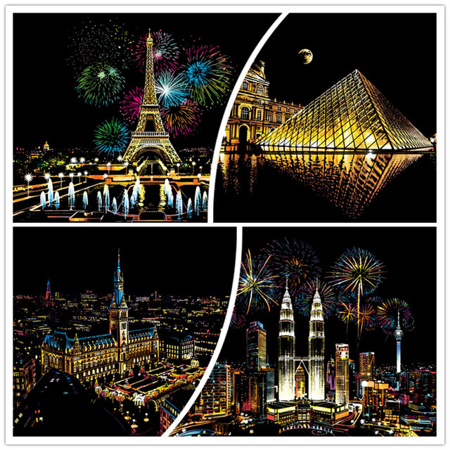 DIY Magia nocnego widoku miasta - Rysowanie zarysów - Obrazy - Dekoracja wnętrz - Paryż Londyn (41x28cm) - Wianko - 28