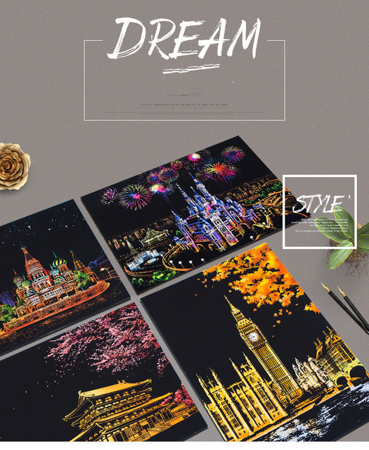 DIY Magia nocnego widoku miasta - Rysowanie zarysów - Obrazy - Dekoracja wnętrz - Paryż Londyn (41x28cm) - Wianko - 4