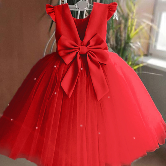 Czerwona sukienka świąteczna dla dziewczynki - eleganckie pierwsze urodziny, bal suknia na ślub, malutka księżniczka, kokardka Xmas Tutu - Wianko - 1