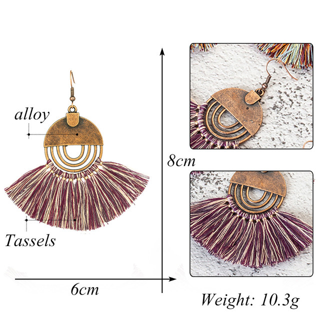 Kolczyki Tassel dla kobiet: 18 kolorów, styl bohema, liny bawełniane, frędzle dyndające, okrągłe - Wianko - 2