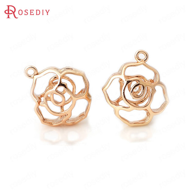 6 sztuk zawieszek mosiężnych hollow rose, kolor złoto szampańskie, wysokiej jakości, 24K, 16x19mm, do biżuterii DIY - Wianko - 2