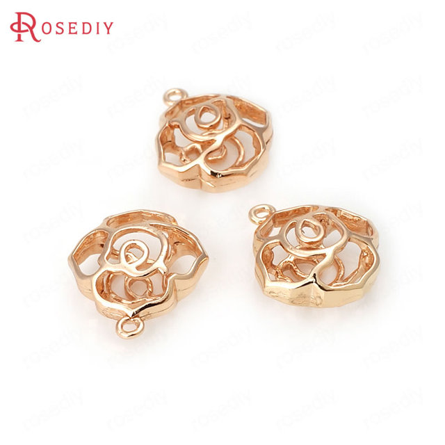 6 sztuk zawieszek mosiężnych hollow rose, kolor złoto szampańskie, wysokiej jakości, 24K, 16x19mm, do biżuterii DIY - Wianko - 5