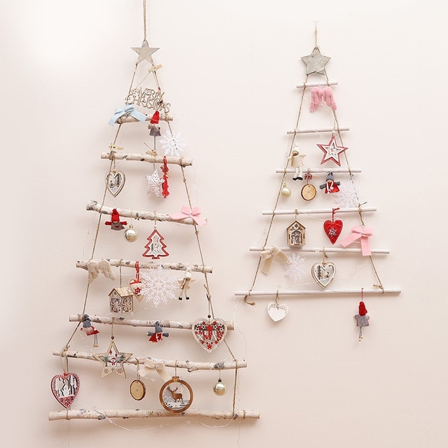 Kreatywne świąteczne drzewo ścienne DIY z naturalnego drewna - wisiorek na ozdoby świąteczne - dekoracje ścienne do domu - Navidad nowy rok 2022 - Wianko - 2