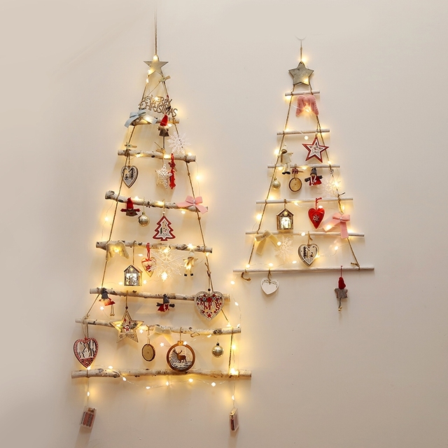 Kreatywne świąteczne drzewo ścienne DIY z naturalnego drewna - wisiorek na ozdoby świąteczne - dekoracje ścienne do domu - Navidad nowy rok 2022 - Wianko - 1