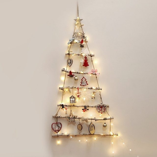 Kreatywne świąteczne drzewo ścienne DIY z naturalnego drewna - wisiorek na ozdoby świąteczne - dekoracje ścienne do domu - Navidad nowy rok 2022 - Wianko - 4