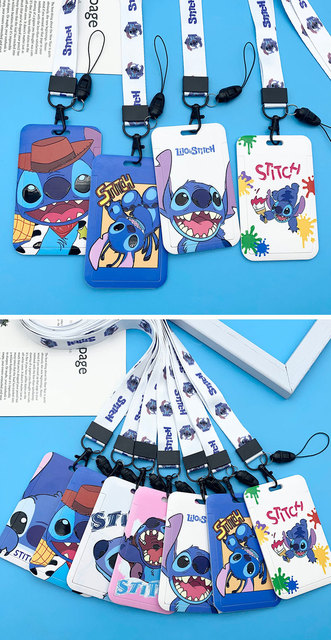 Nowy Disney Stitch etui na karty śliczne wiszące szyi torba smycz etui na dowód Student Campus torba na karty Kawaii karty pokrywa prezenty dla dzieci - Wianko - 1