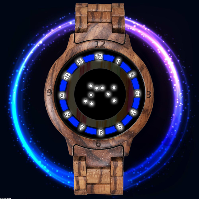 Męska drewniana bransoletka z cyfrowym zegarkiem LED Light Starry Sky - Wianko - 27