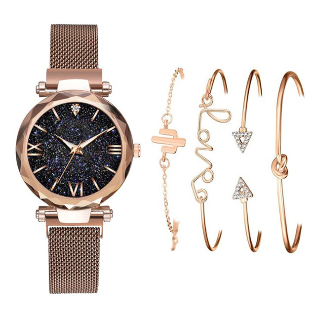 Zestaw 2 kobiecych zegarków i bransoletek dekoracyjnych z kwarcowym mechanizmem - Wianko - 9