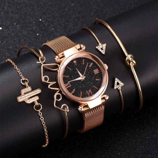 Zestaw 2 kobiecych zegarków i bransoletek dekoracyjnych z kwarcowym mechanizmem - Wianko - 6