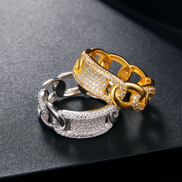 ICEOUTBOX Srebrny pierścień 925 z Kubańskim łańcuchem i pełnym wykańczaniem diamentowym - Wianko - 6