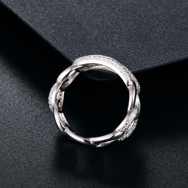 ICEOUTBOX Srebrny pierścień 925 z Kubańskim łańcuchem i pełnym wykańczaniem diamentowym - Wianko - 7