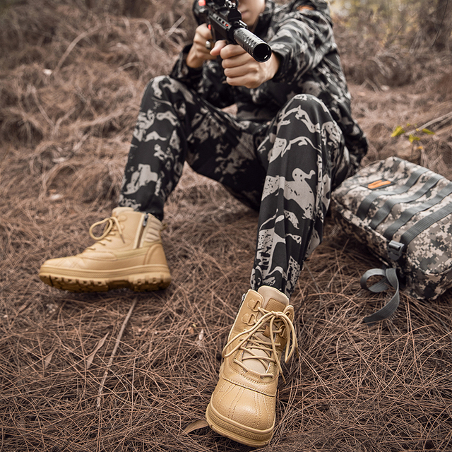 Wodoodporne męskie buty taktyczne specjalne siły wojskowe skórzane buty wysokiej jakości na pustynię Outdoor Men buty trekingowe - Wianko - 22