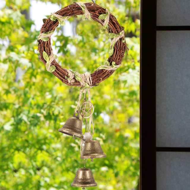 Rattanowy, vintage dzwonek wietrzny Witch Style – atrakcyjna ozdoba ściany/drzwi - Wianko - 2