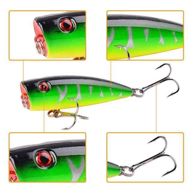 Przynęta Popper 5 sztuk 6.5cm 8g Topwater Wobbler dla szczupaka z 3D oczami i japonią wykonana ze sztucznej przynęty Crankbaits Fishing Lure - Wianko - 5