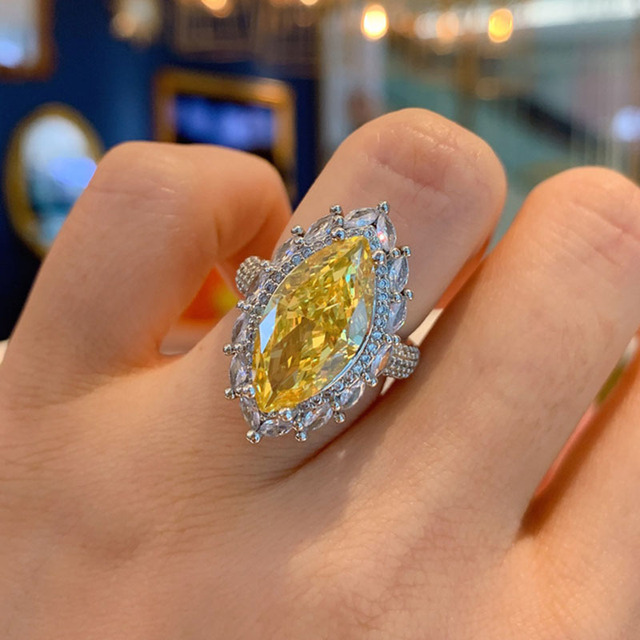 Pierścień damski otwierany, wykonany z 925 srebra, ozdobiony symulowanym żółtym kamieniem cyrkonowym o pełnym blasku diamentu - Wianko - 5