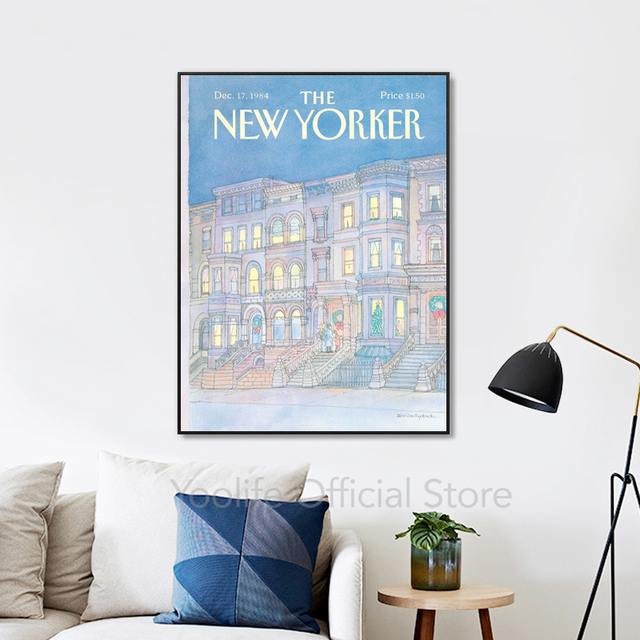 Plakaty i reprodukcje obrazów na płótnie The New Yorker Magazine Covers w stylu Vintage - dekoracje wnętrz w delikatnych kolorach - Wianko - 2