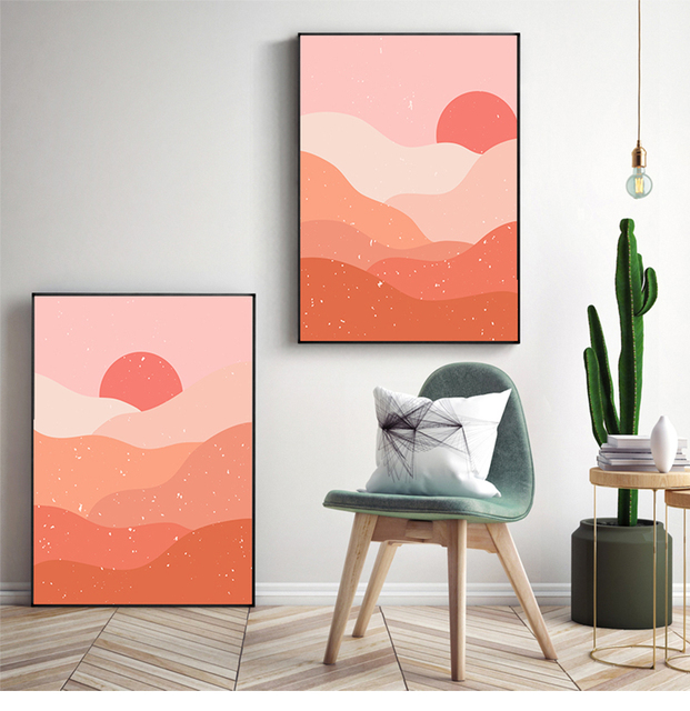 Obraz Abstrakcyjny kolor terakoty słońce góra zachód słońca na płótnie - Boho krajobraz - Wianko - 7