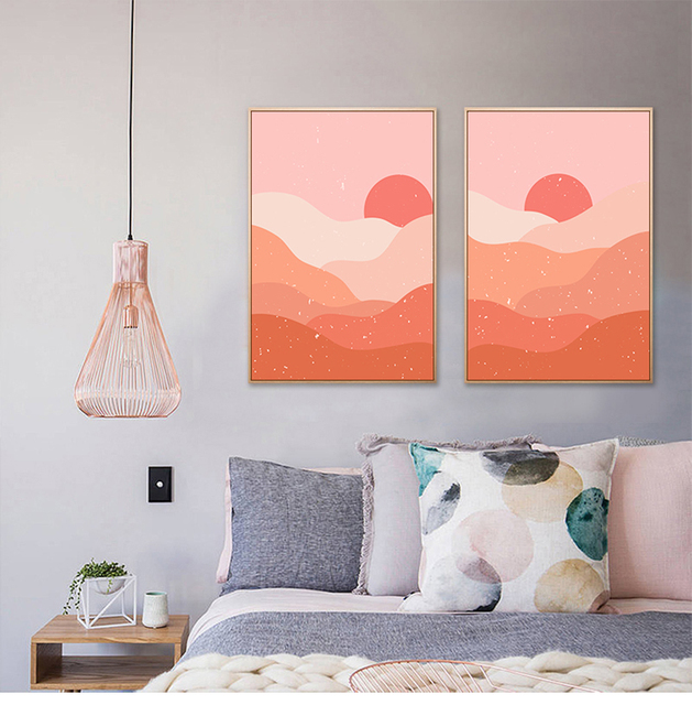 Obraz Abstrakcyjny kolor terakoty słońce góra zachód słońca na płótnie - Boho krajobraz - Wianko - 6