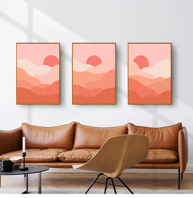 Obraz Abstrakcyjny kolor terakoty słońce góra zachód słońca na płótnie - Boho krajobraz - Wianko - 5