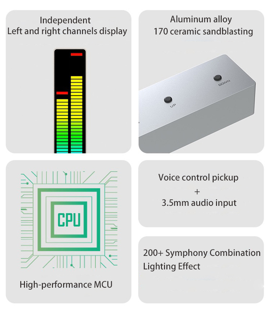 Lampa biurkowa LED RGB ze stopu aluminium sterowana głosem z odbiorem rytmu światła, wskaźnikiem poziomu Audio i miernikiem VU - Wianko - 4