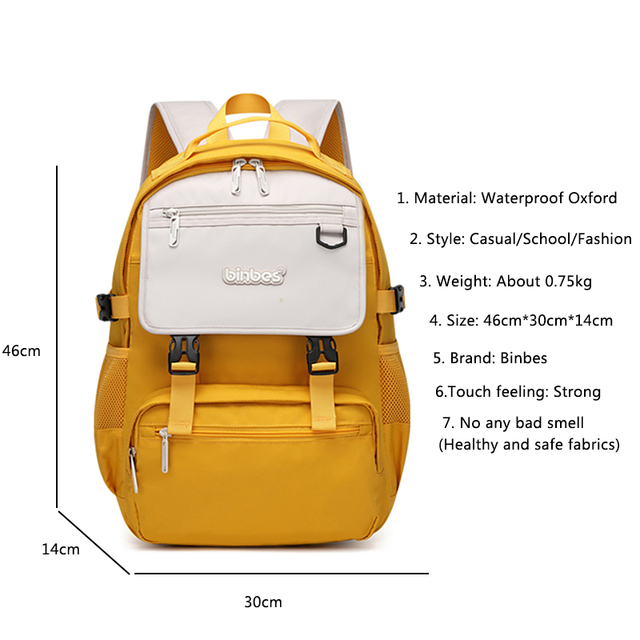 Żółty plecak szkolny SUN EIGHT Fashion dla dziewczynek - wodoodporny, nylonowy, duży torba dla nastolatek - Wianko - 1