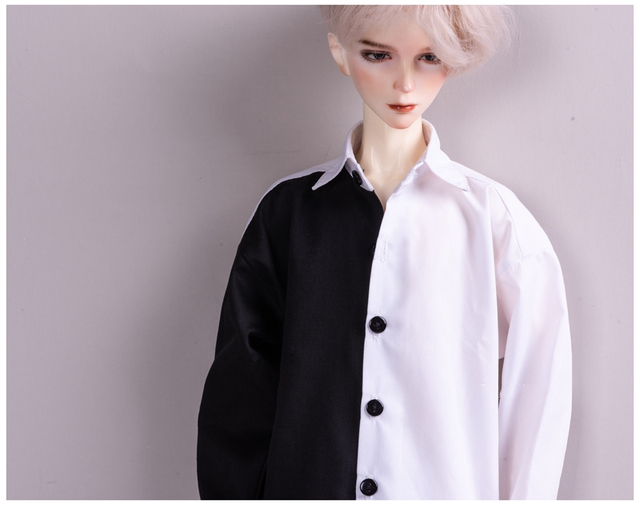 Ubranka dla lalek BJD w rozmiarze 1-3 i 1-4: modna młodzieżowa koszula w czarno-białe dopasowane kolory - Wianko - 4