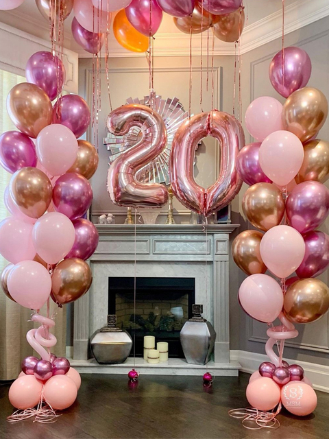 Zestaw 50 metalicznych balonów w kolorze różowym: róże Gpld Chorme, różnego rozmiaru – idealne na urodziny, rocznicę, baby shower - Wianko - 1