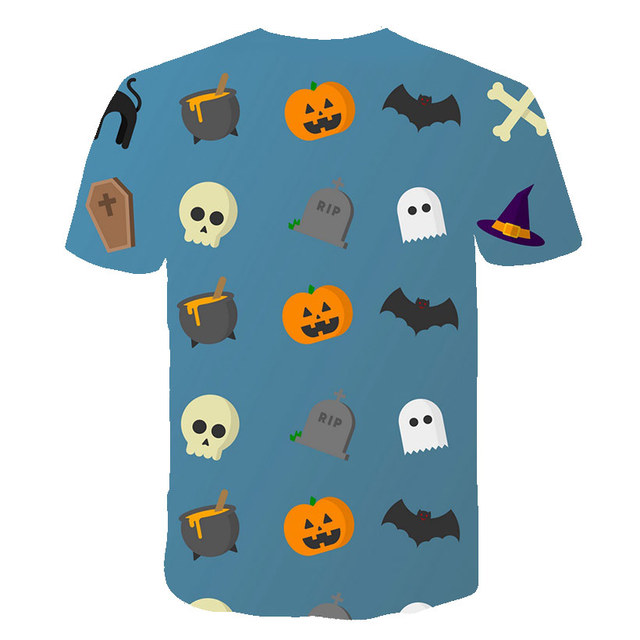 Koszulka dziecięca z krótkim rękawem, Halloweenowa czaszka z dyni, śmieszne słodkie kreskówki, dla chłopców, O-Neck Casual - Wianko - 45