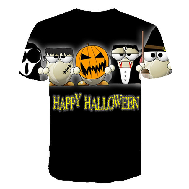 Koszulka dziecięca z krótkim rękawem, Halloweenowa czaszka z dyni, śmieszne słodkie kreskówki, dla chłopców, O-Neck Casual - Wianko - 9