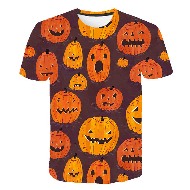 Koszulka dziecięca z krótkim rękawem, Halloweenowa czaszka z dyni, śmieszne słodkie kreskówki, dla chłopców, O-Neck Casual - Wianko - 32