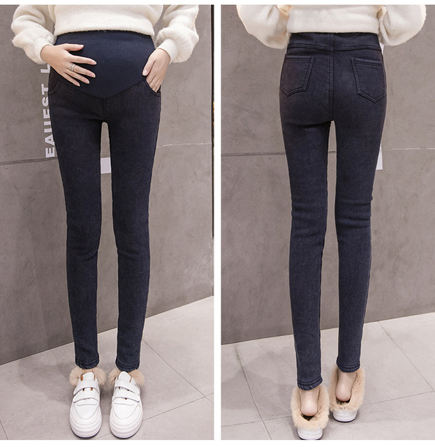 Aksamitne grube jeansy ciążowe - spodnie dżinsowe moda zimowa - Wianko - 6