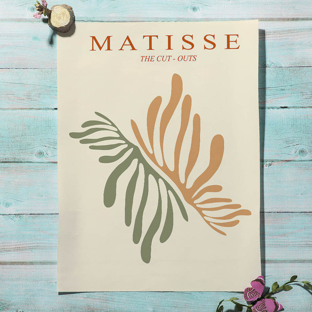 Abstrakcyjny obrazek na płótnie - Matisse, kształt kwiatu/liścia, kolor koralowy, Nordic style, do dekoracji salonu - Wianko - 5