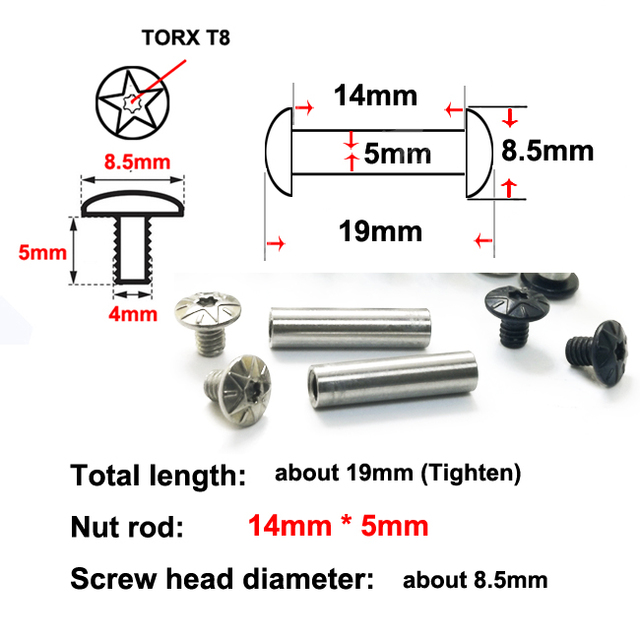 Zestaw 2 śrub Chicago z głowicą typu Torx o wymiarach 5mm x 14mm do 20mm oraz narzędzie zewnętrzne/rękojeść noża o otworze 5mm - Majsterkowanie w drewnie DIY - Wianko - 4