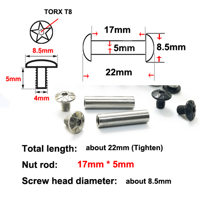 Zestaw 2 śrub Chicago z głowicą typu Torx o wymiarach 5mm x 14mm do 20mm oraz narzędzie zewnętrzne/rękojeść noża o otworze 5mm - Majsterkowanie w drewnie DIY - Wianko - 5