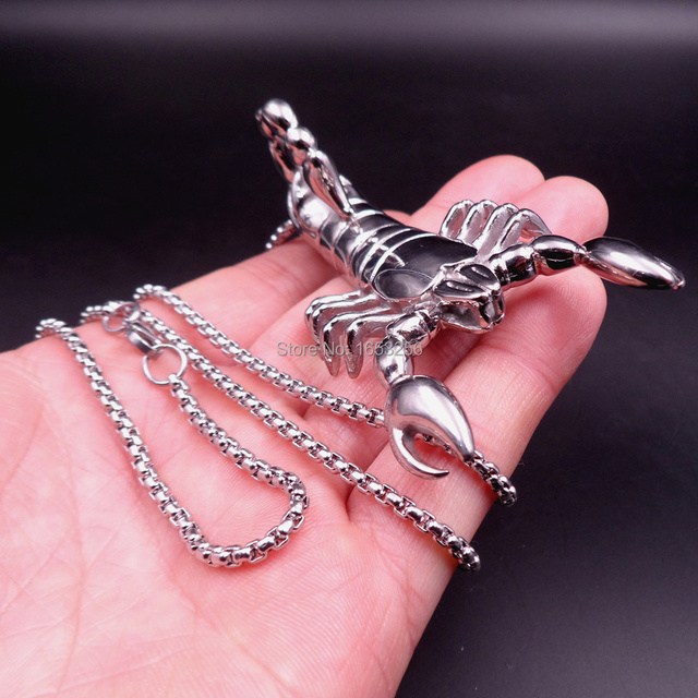 Duży męski wisiorek ze stali nierdzewnej w kształcie skorpiona na łańcuchu o długości 28'' (4 mm) - prezenty dla mężczyzn - Wianko - 4