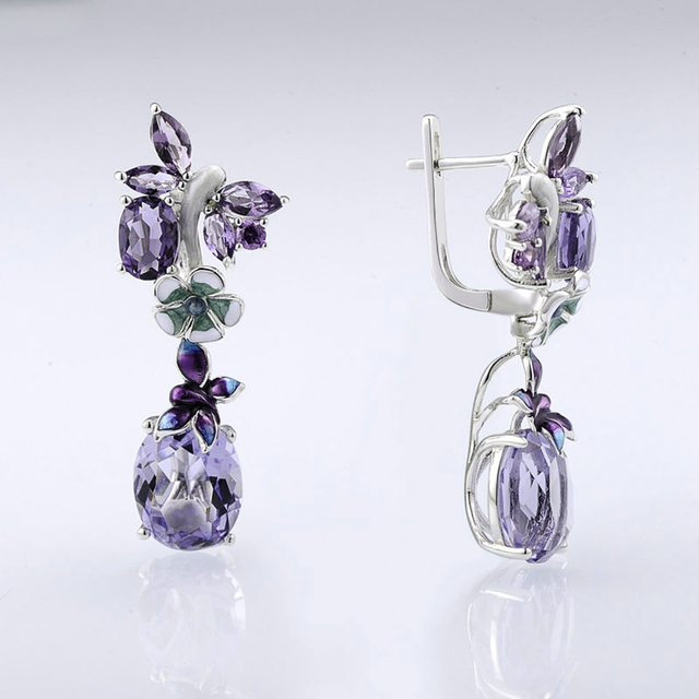 Kolczyki wiszące CAOSHI - unikalny urok kwiatów i motyli, romantyczny fioletowy kryształ z cyrkoniami, elegancka biżuteria ślubna dla kobiet - Wianko - 2