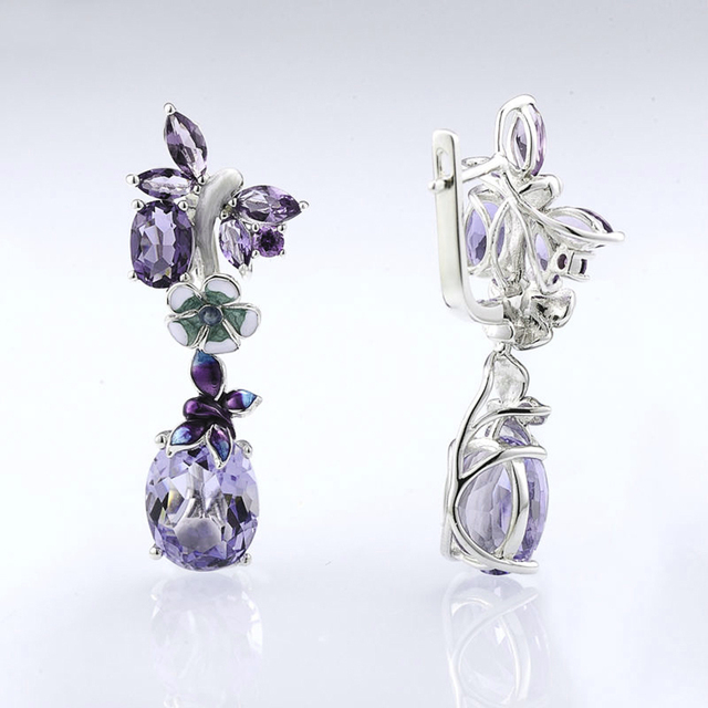 Kolczyki wiszące CAOSHI - unikalny urok kwiatów i motyli, romantyczny fioletowy kryształ z cyrkoniami, elegancka biżuteria ślubna dla kobiet - Wianko - 3
