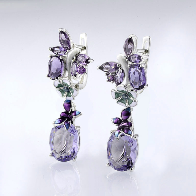 Kolczyki wiszące CAOSHI - unikalny urok kwiatów i motyli, romantyczny fioletowy kryształ z cyrkoniami, elegancka biżuteria ślubna dla kobiet - Wianko - 1