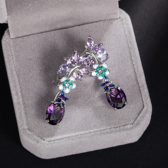 Kolczyki wiszące CAOSHI - unikalny urok kwiatów i motyli, romantyczny fioletowy kryształ z cyrkoniami, elegancka biżuteria ślubna dla kobiet - Wianko - 8