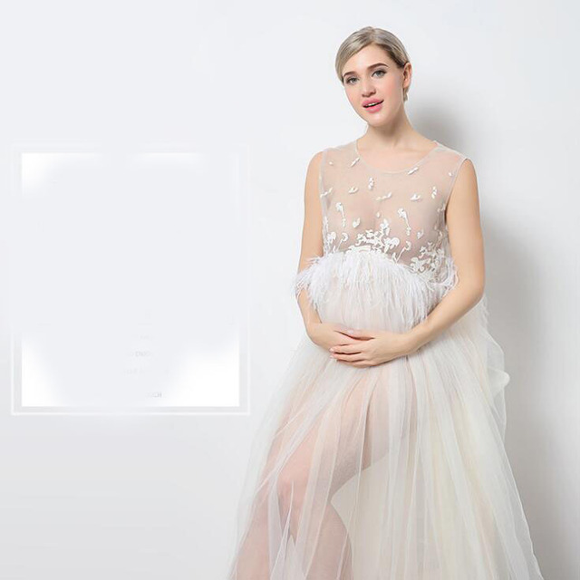 Seksowna koronkowa długa sukienka ciążowa na sesje fotograficzne w rozmiarze plus BC1407 - Wianko - 1