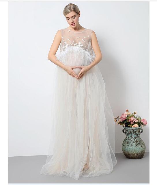 Seksowna koronkowa długa sukienka ciążowa na sesje fotograficzne w rozmiarze plus BC1407 - Wianko - 7