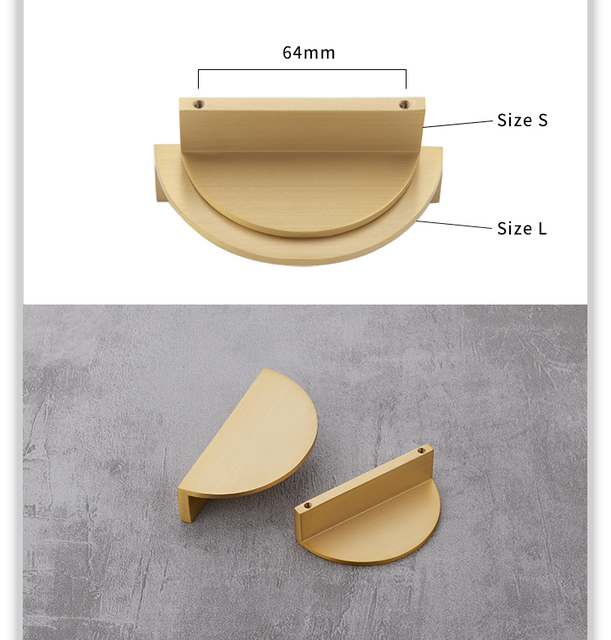 Złoty uchwyt mosiądz Half Moon - półkole, złoty matowy szczotkowany, nowoczesna szafa Dresser, szuflada szafki - Wianko - 5