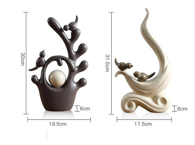 Ceramiczne figurki zwierząt do dekoracji wnętrz - ptaki i jeleń - Wianko - 1