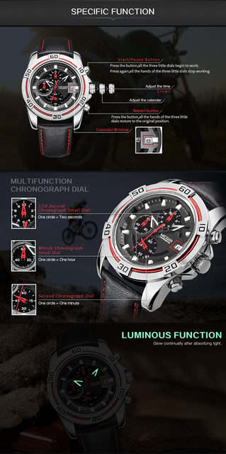 MEGIR 2023 - męski zegarek skórzany, chronograf, wodoodporny, sportowy, kwarcowy - Wianko - 4